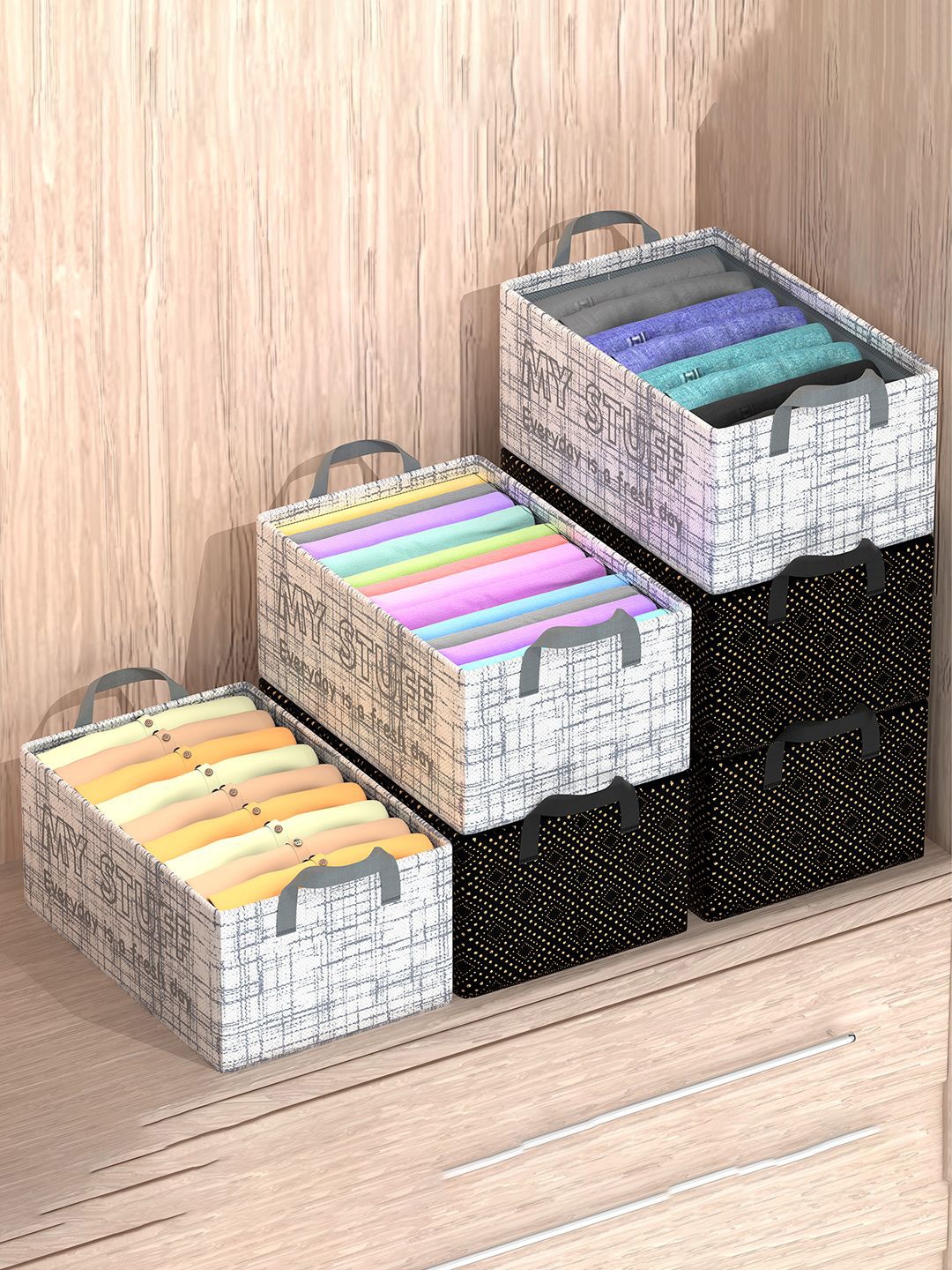 

Kuber Industries Grey & Black 6 Pieces Drawer Organisers