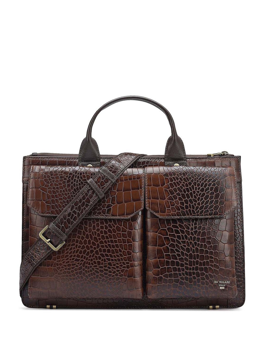 

Da Milano Unisex Textured Brown Leather Laptop Sleeve