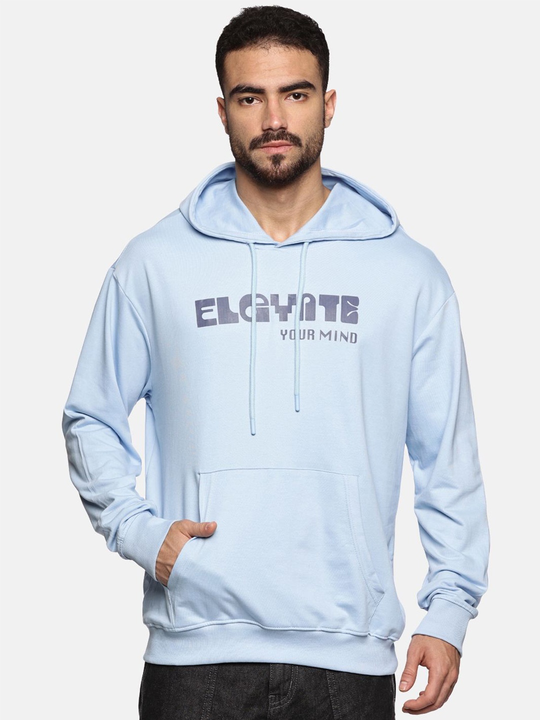 

The Roadster Lifestyle Co Men Printed Cotton Relaxed Fit Hooded Sweatshirts, Blue