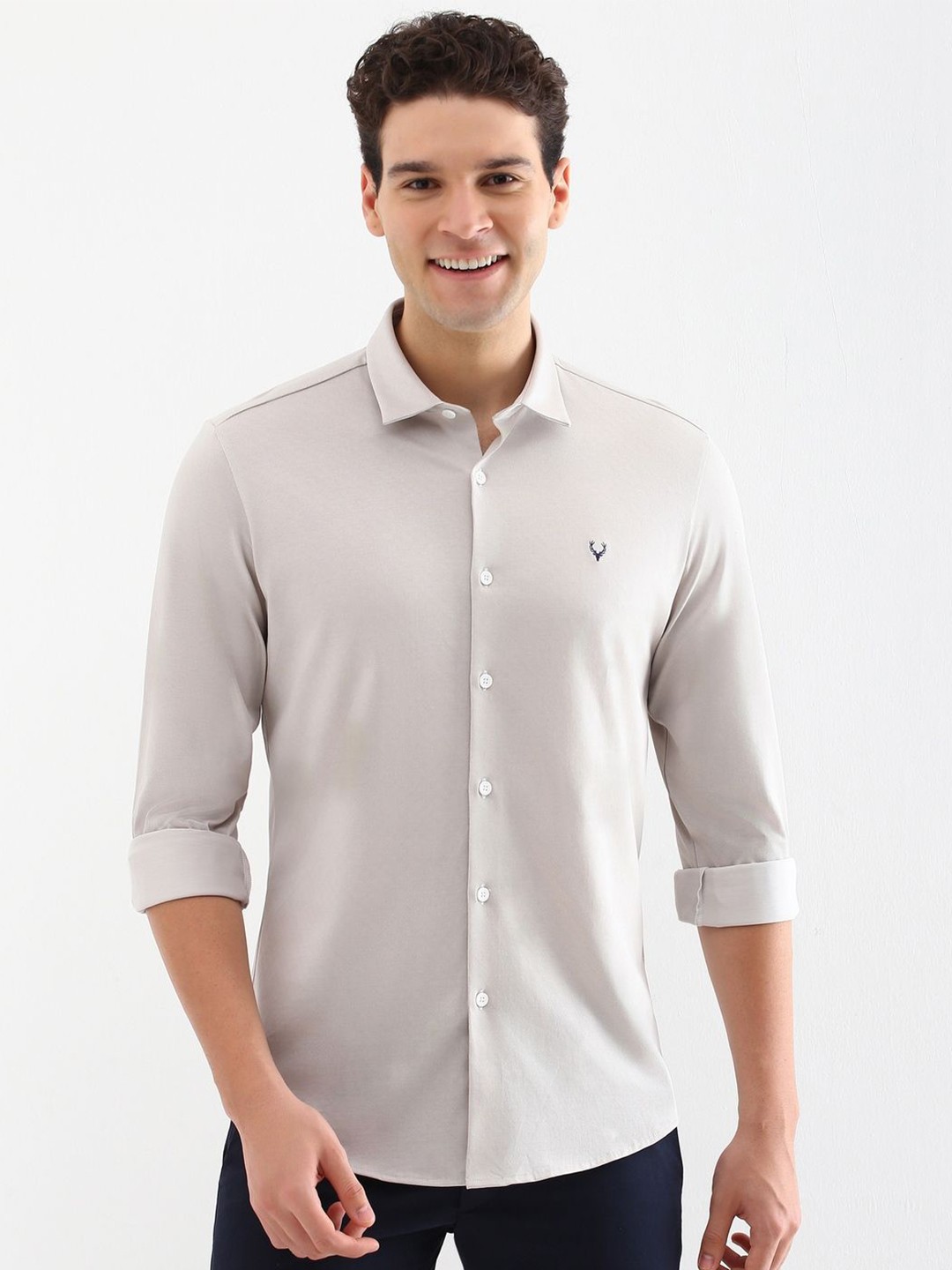 

Allen Solly Men Spread Collar Solid Cotton Slim Fit Casual Shirt, Grey