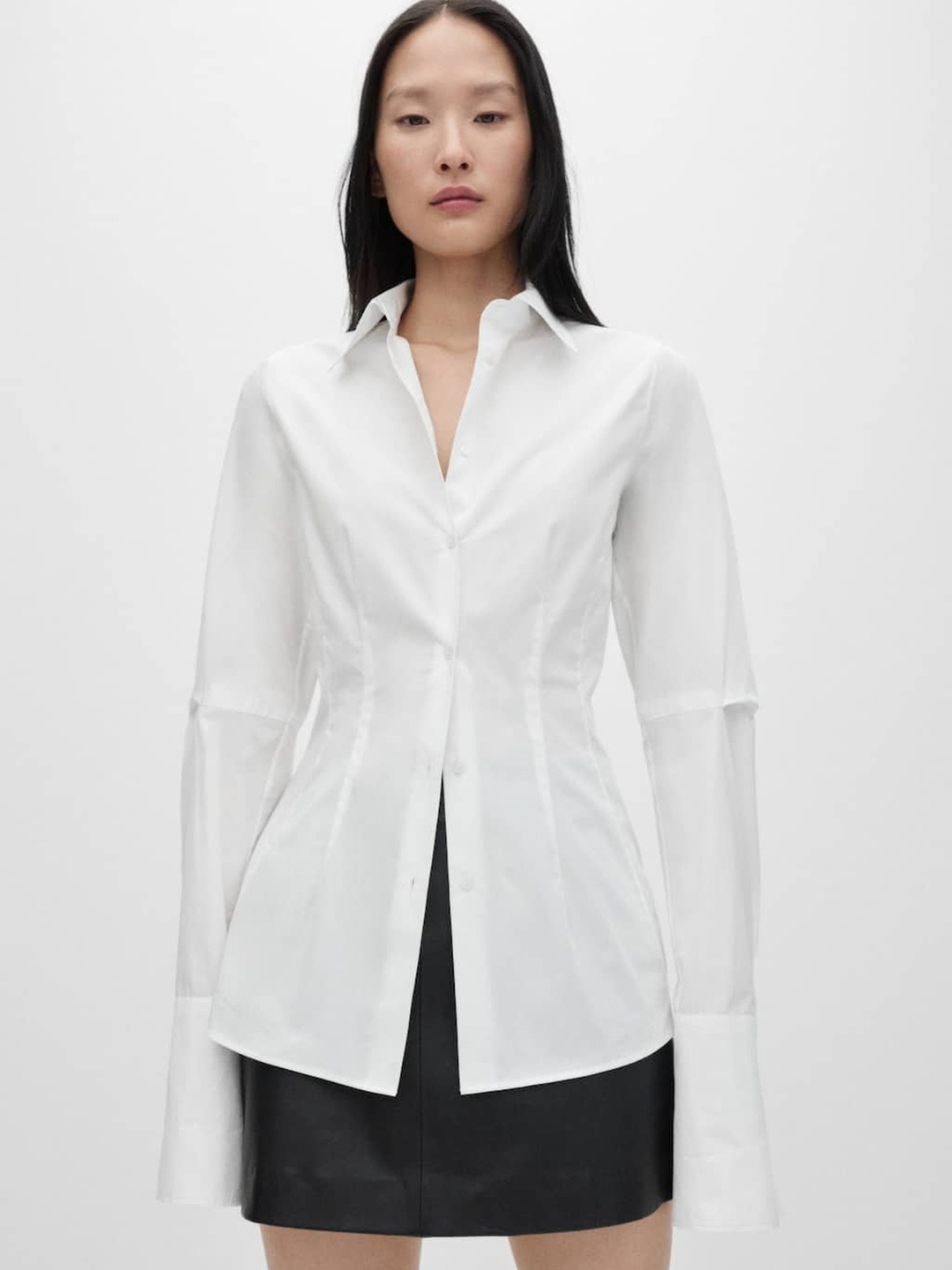 

MANGO Pure Cotton Pleated Casual Shirt, White