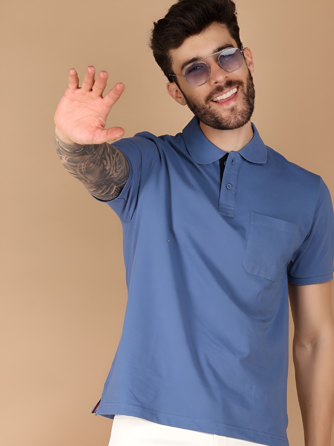 

V-Mart Men Solid Polo Collar T-shirt, Blue