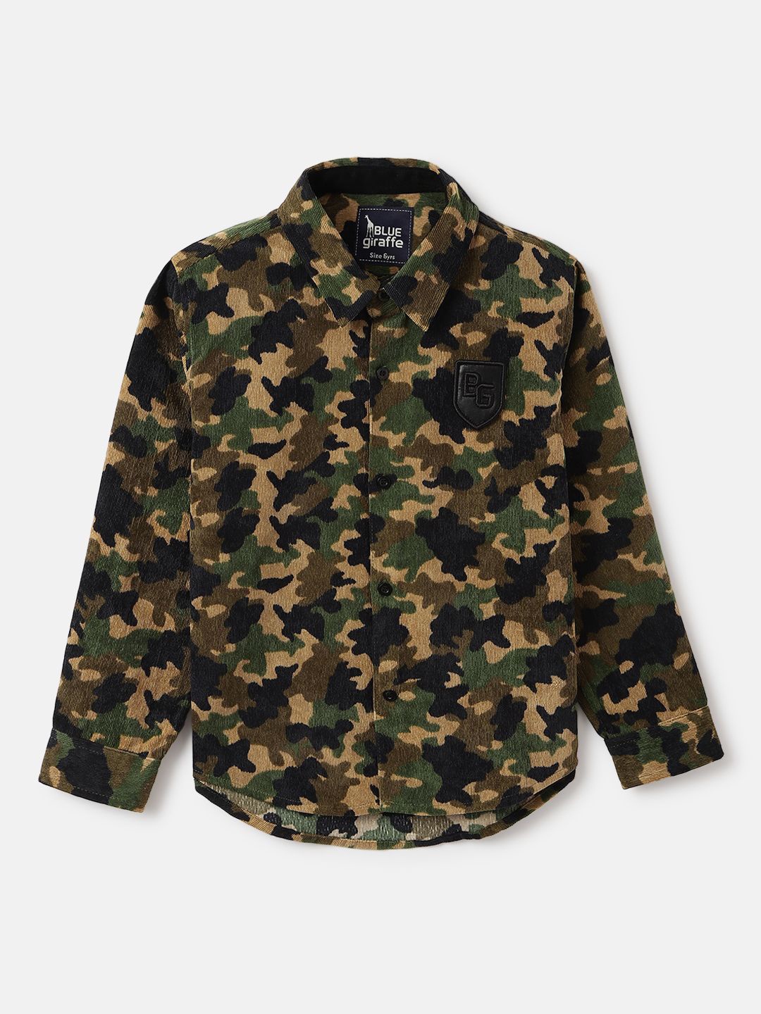 

Blue Giraffe Boys Spread Collar Camouflage Printed Cotton Casual Shirt, Brown