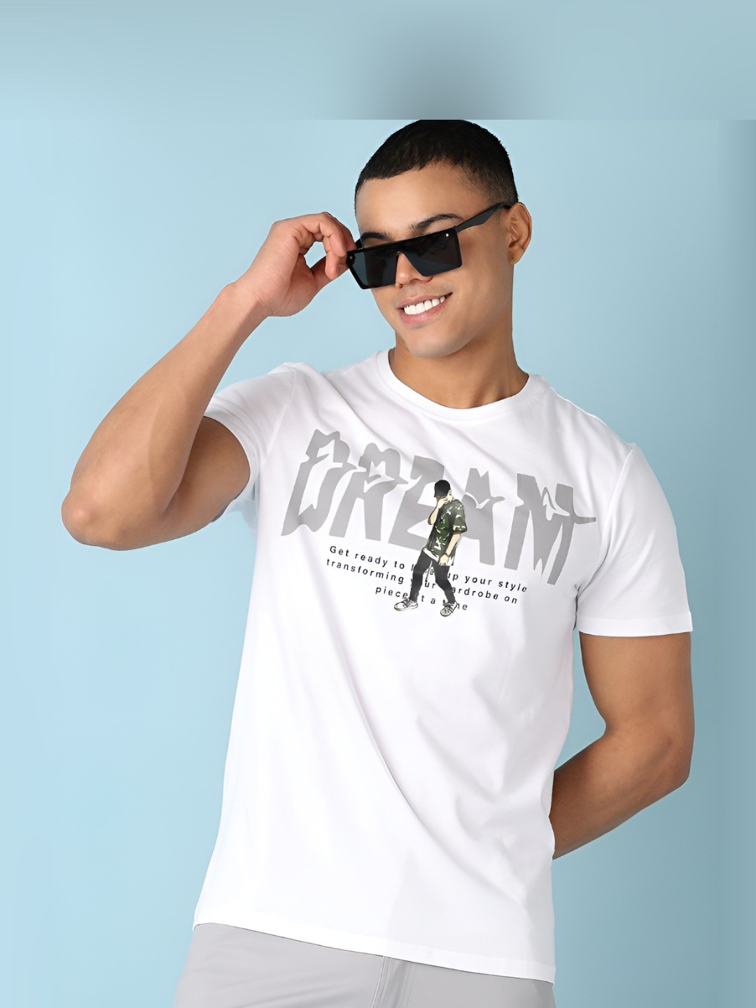 

V-Mart Men Typography Printed Round Neck Slim Fit T-shirt, White