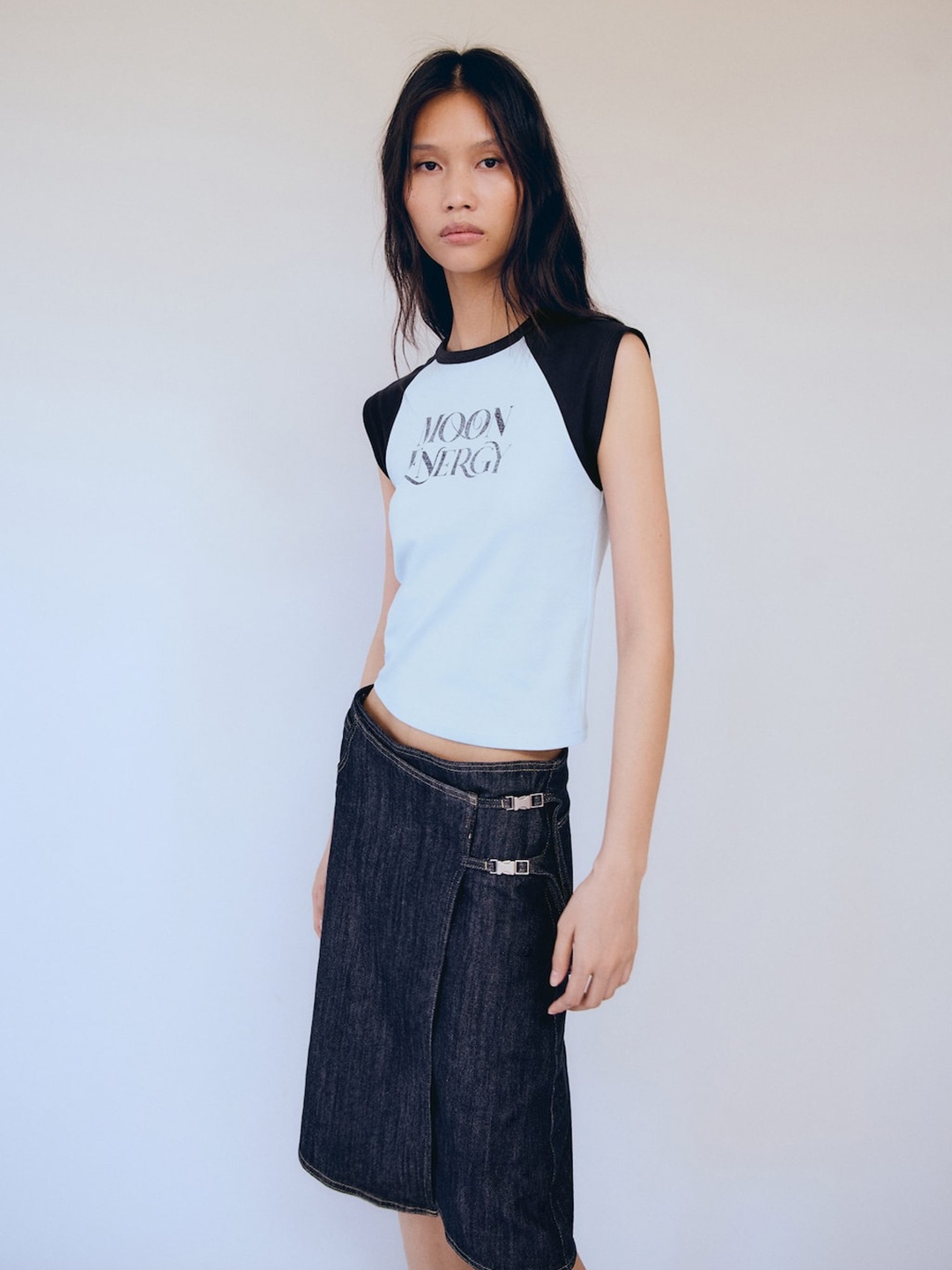 

MANGO Denim Skirt with Metallic Detail, Navy blue