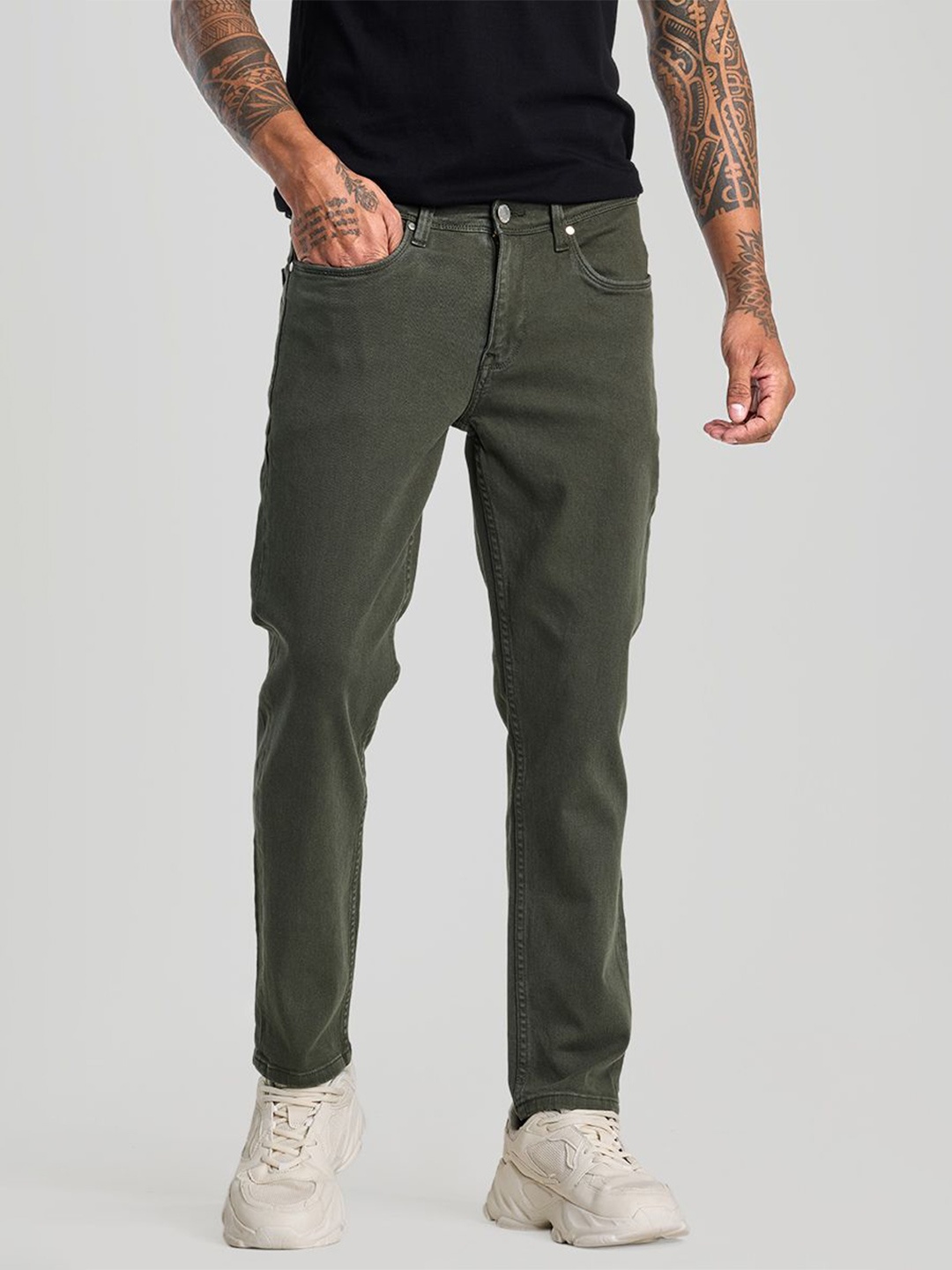 

Snitch Men Smart Slim Fit Stretchable Jeans, Olive