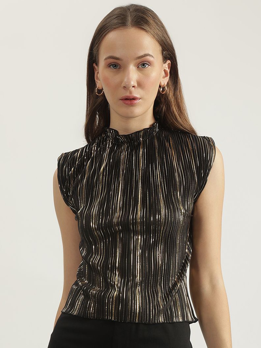 

CENTRESTAGE Women High Neck Sleeveless Top, Black