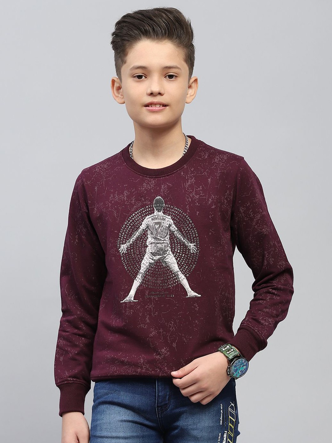 

Monte Carlo Boys Printed Sweatshirt, Burgundy