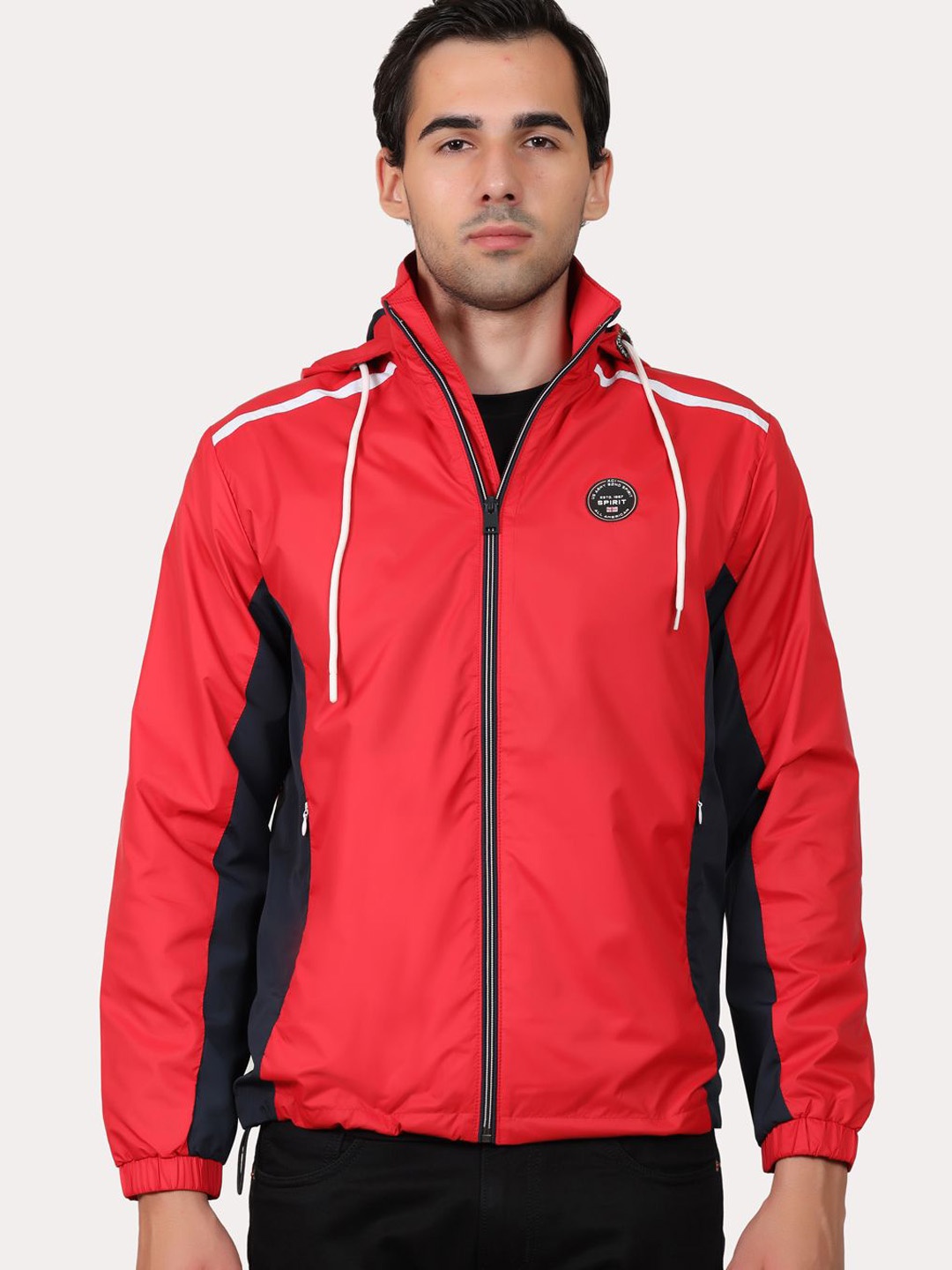 

Spirit Men Hooded Colourblocked Casual Tailored Jacket, Red