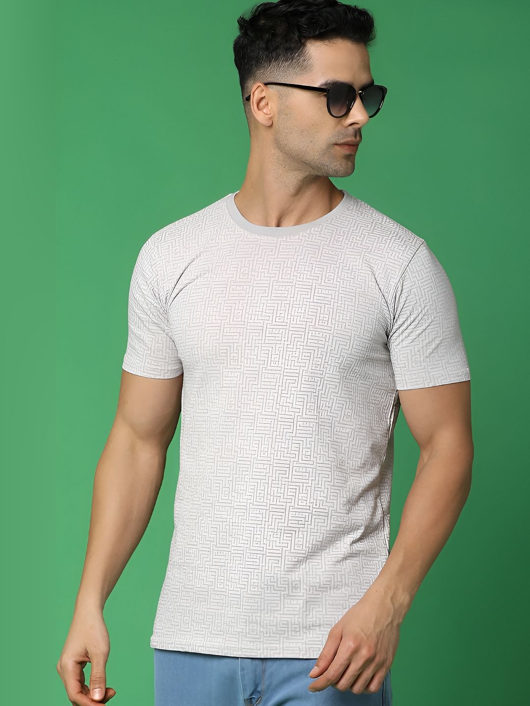 

V-Mart Men Abstract Printed Round Neck T-shirt, Grey