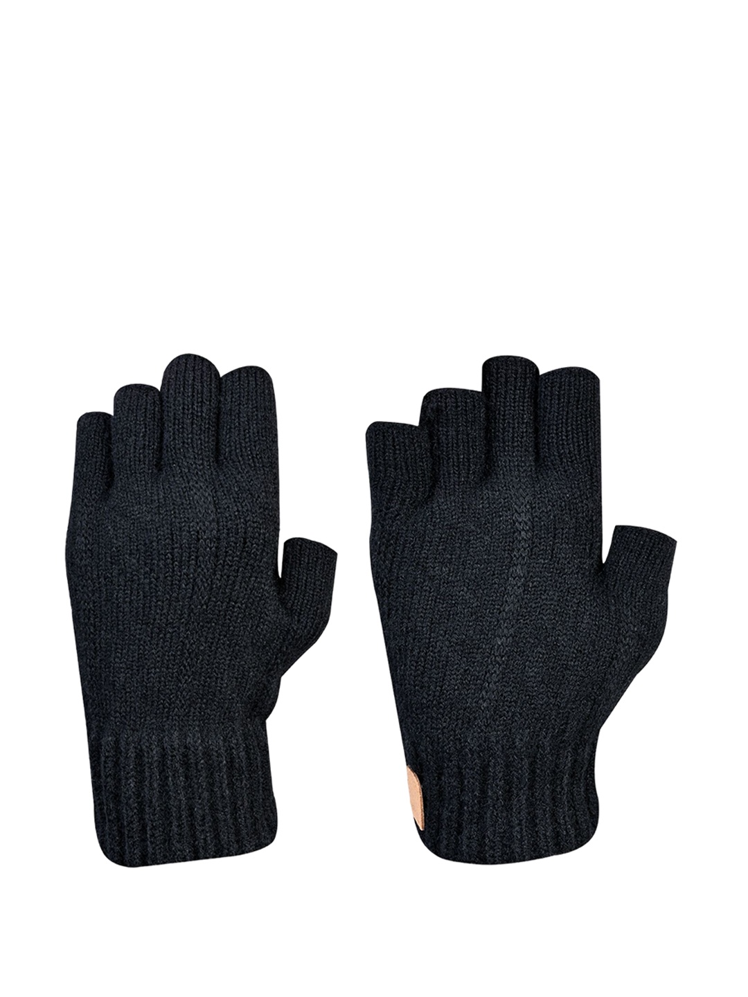 

LOOM LEGACY Men Black Patterned Acrylic Fingerless Woollen Gloves
