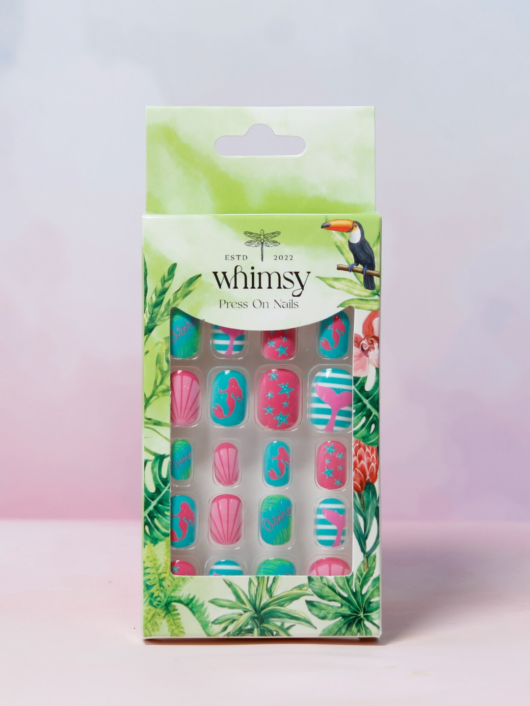 

Whimsy Beauty Set Of 24 Artificial Press On Nails With Mermaid Design, Pink