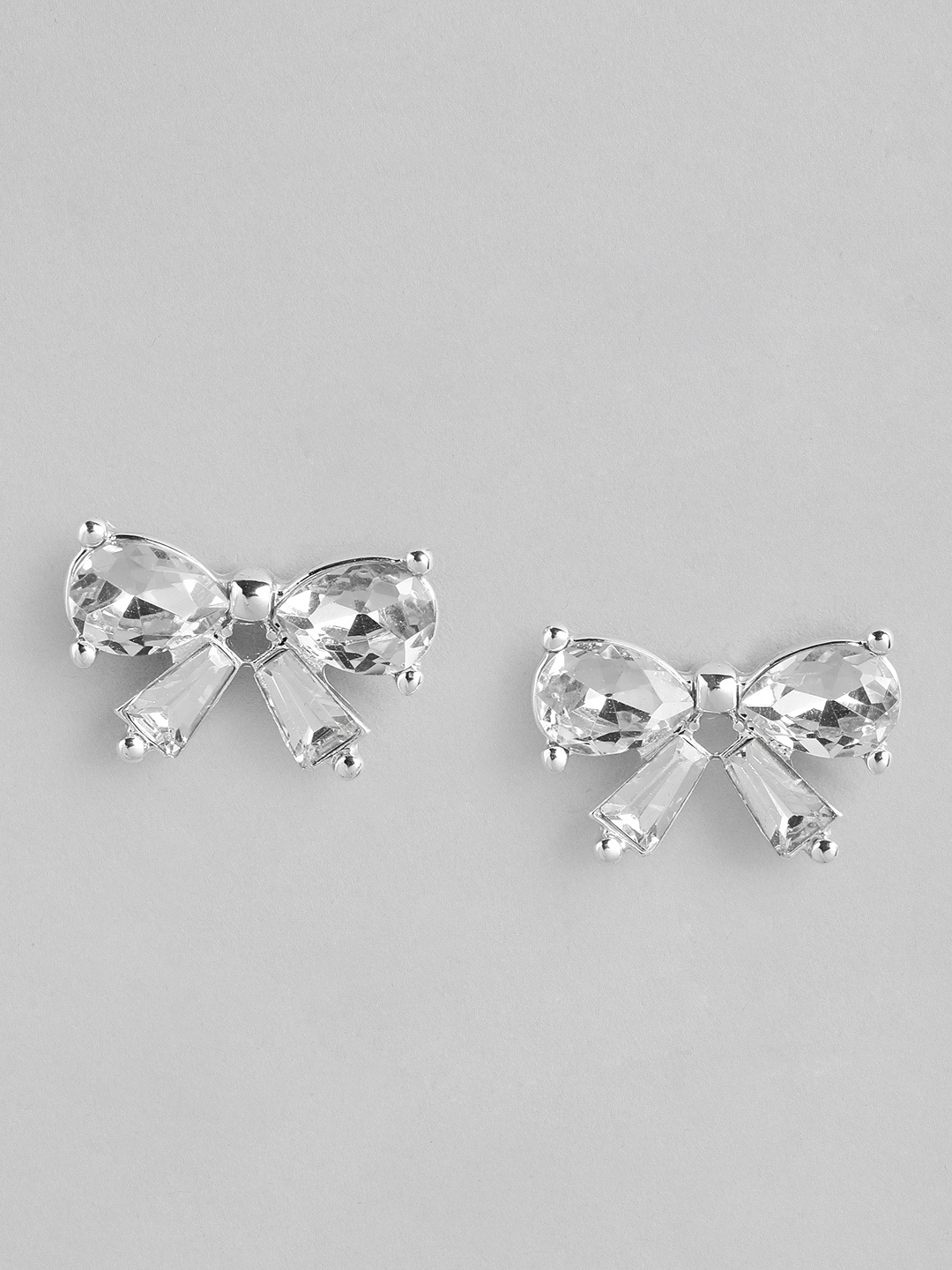 

Forever New Silver-Plated Stone Studded Bow Shaped Studs