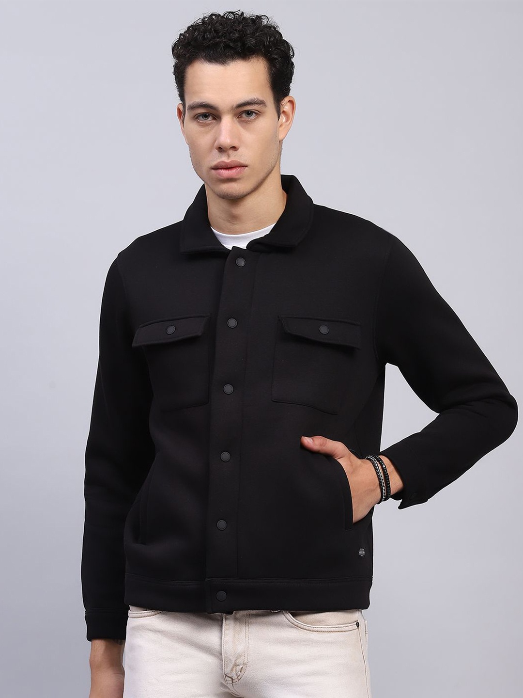 

Monte Carlo Men Collared Cotton Sweatshirt, Black