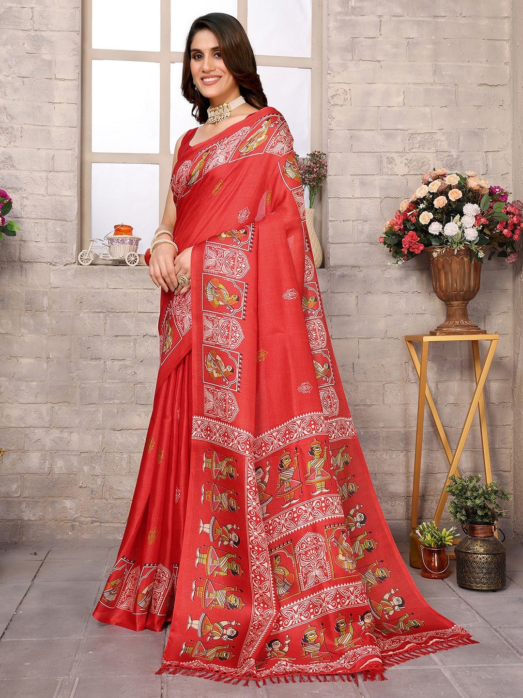 

KALINI Ethnic Motifs Printed Saree, Red