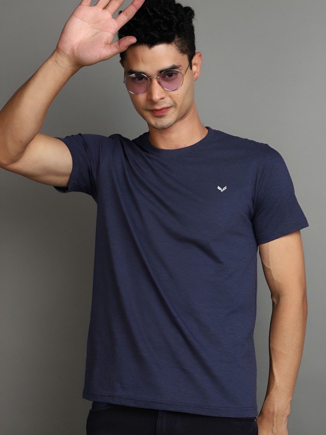 

V-Mart Men Solid Round Neck Cotton Slim Fit T-shirt, Navy blue