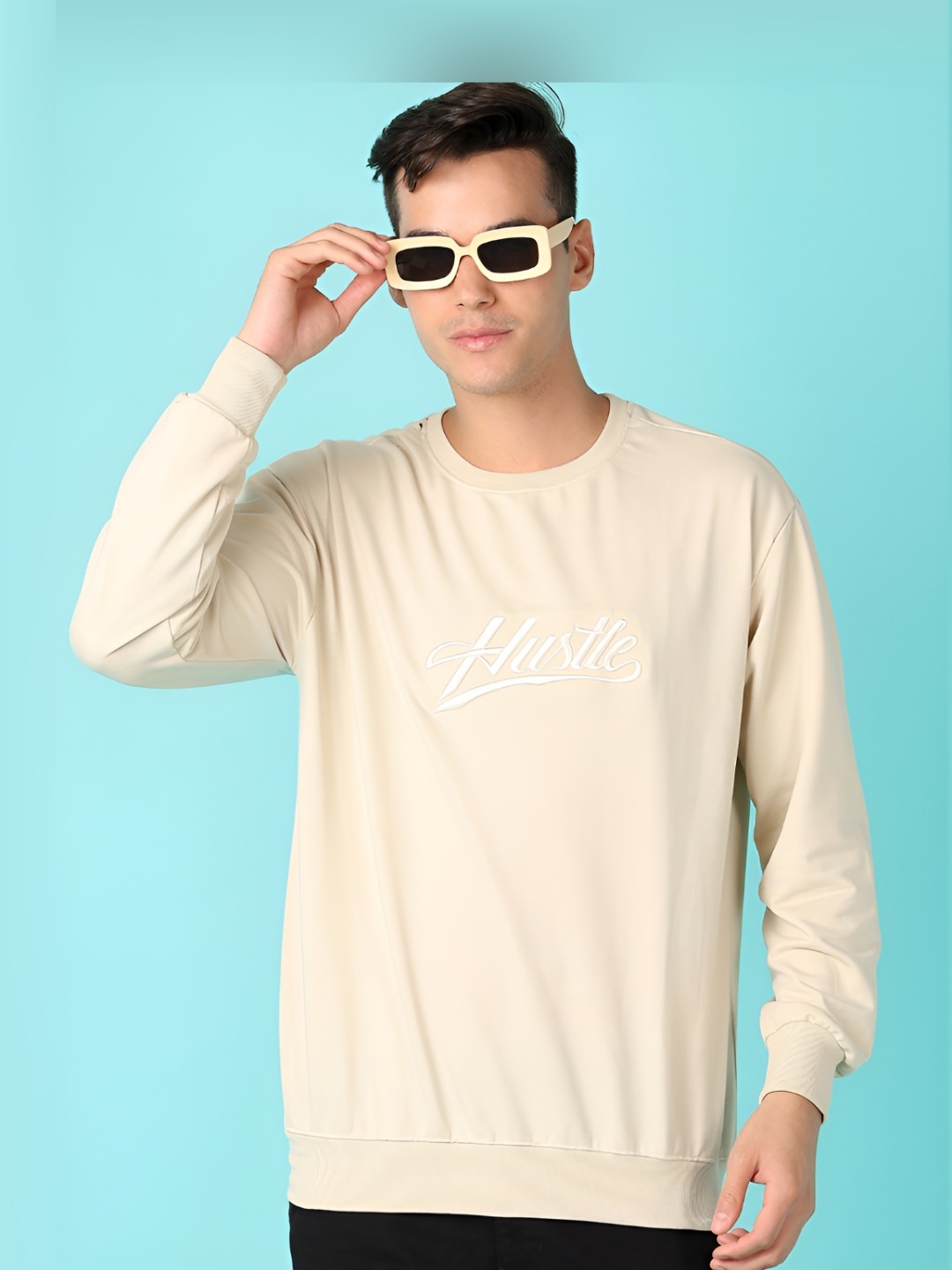 

V-Mart Men Typography Boxy T-shirt, Beige