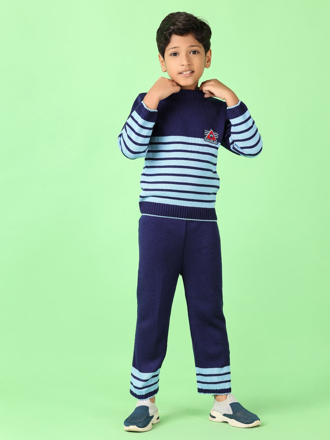 

V-Mart Boys Striped T-shirt with Trousers, Blue
