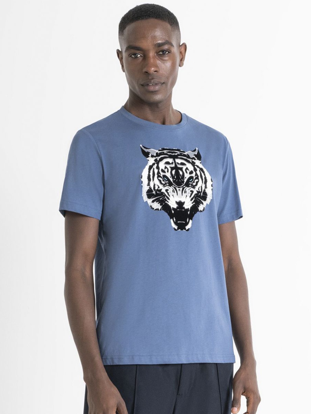 

Antony Morato Men Animal Printed Round Neck Cotton T-shirt, Blue