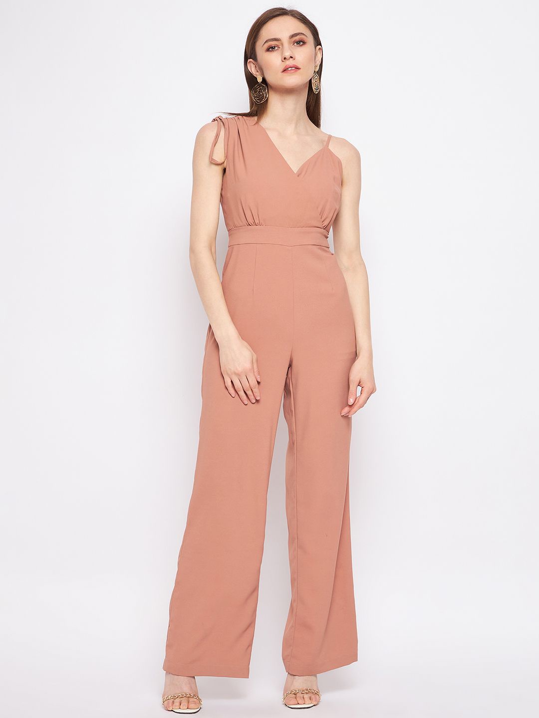 

Madame Women Sleeveless Capri Jumpsuit, Camel brown