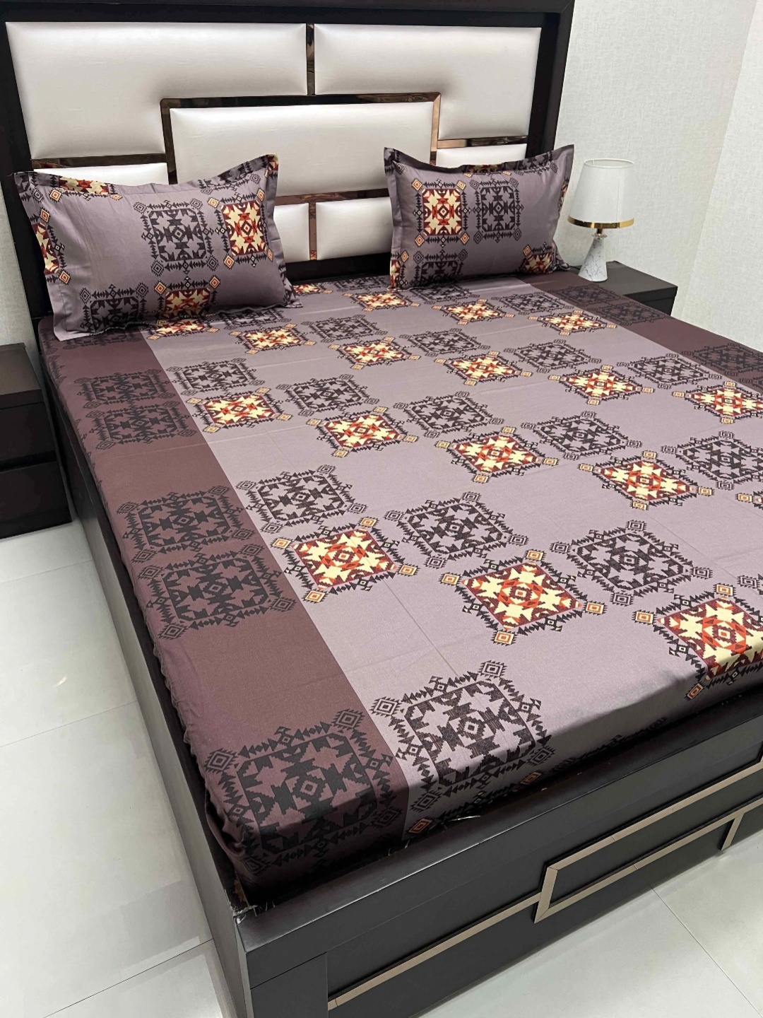 

Pure Decor Cotton Queen Size Double Bed Bedsheet With 2 Pillow Covers 2.28m X 2.54m, Purple