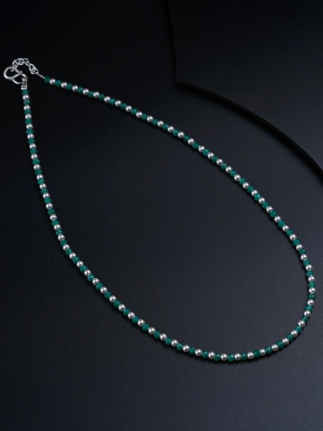 

House of Aadyaa 92.5 Sterling Silver Onyx and Pearls Chain