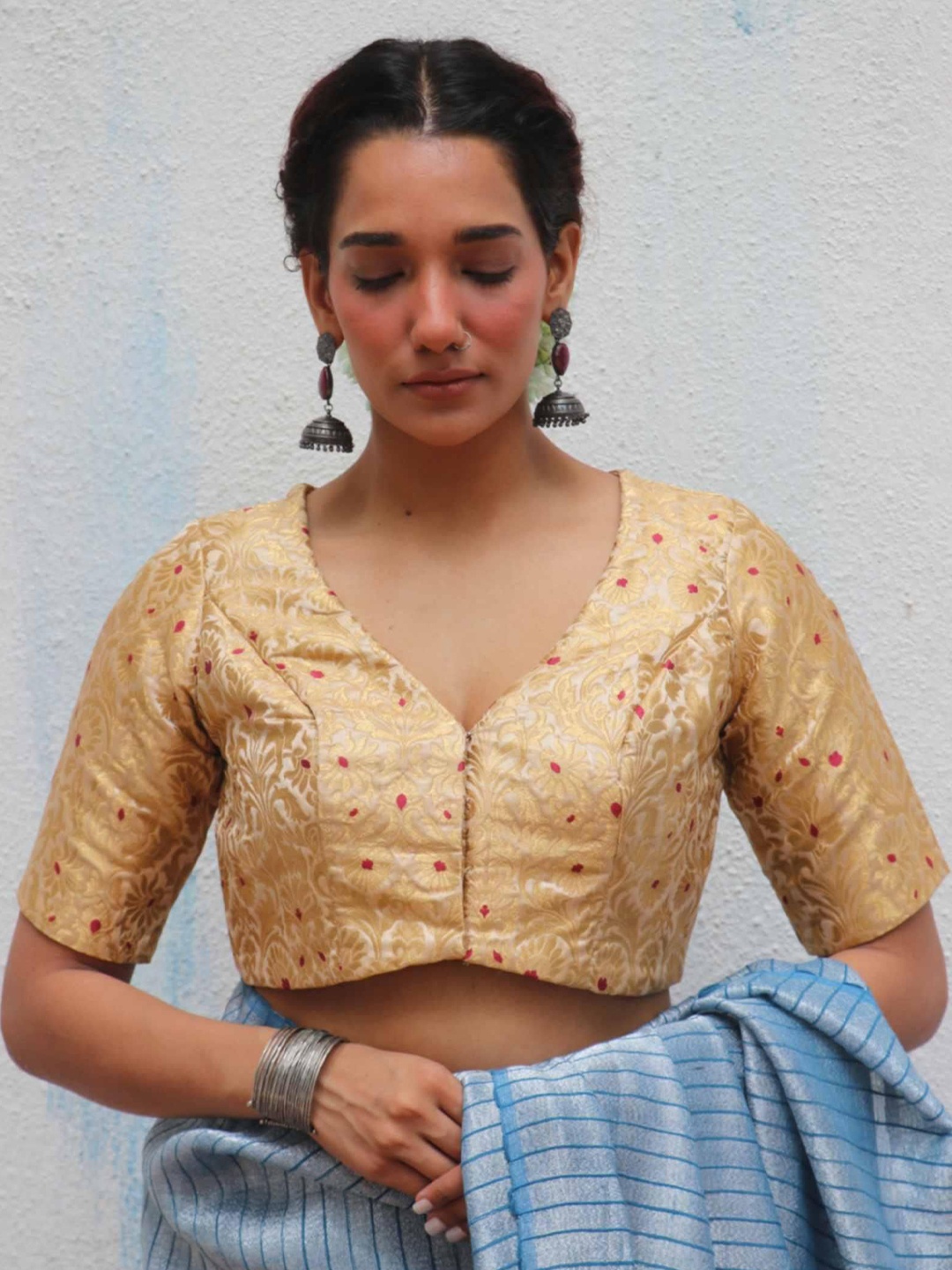 

Chidiyaa Women Woven Design Brocade Saree Blouse, Beige