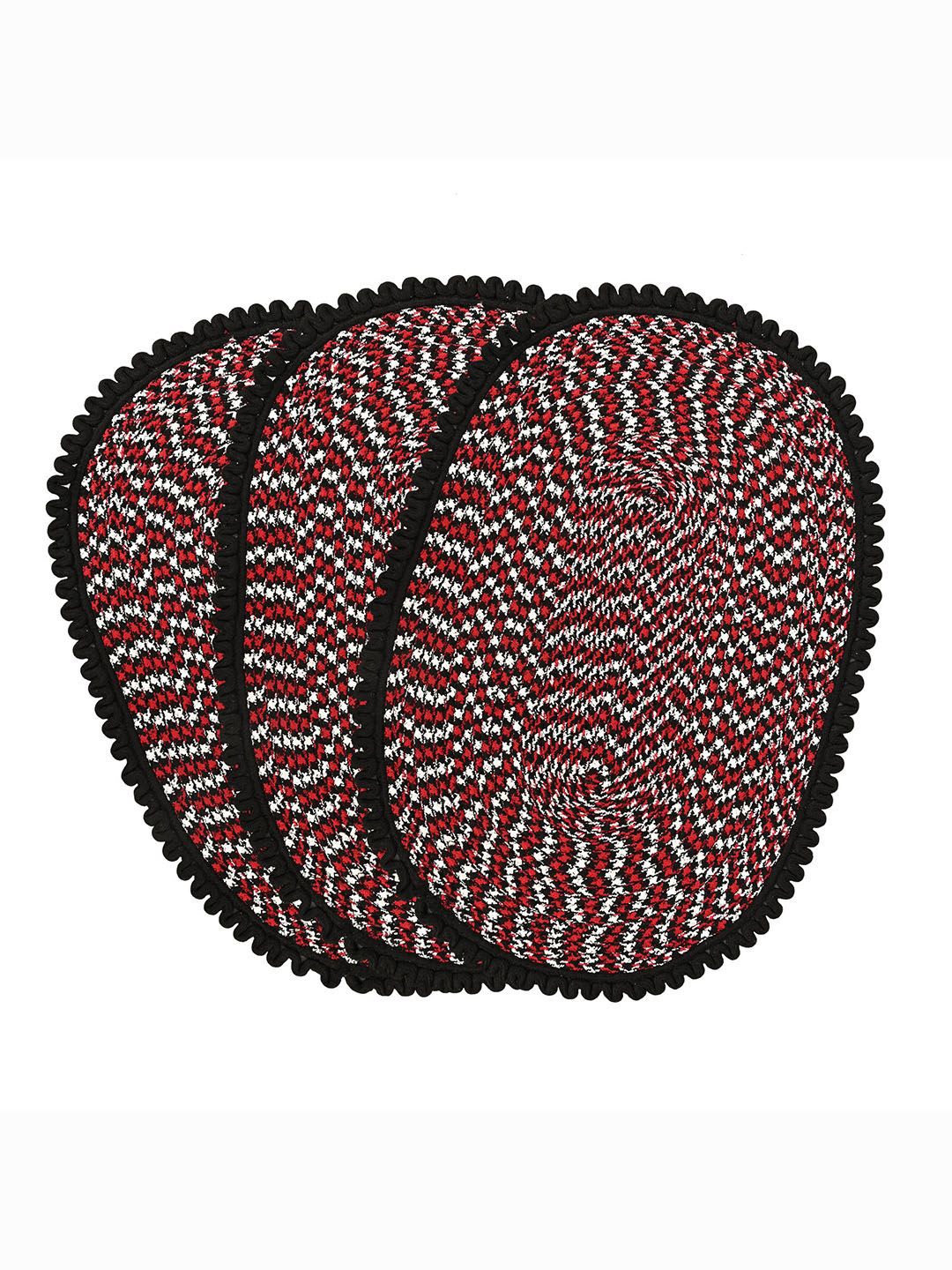 

Kuber Industries Black & Red 3 Pieces Printed Cotton Doormats
