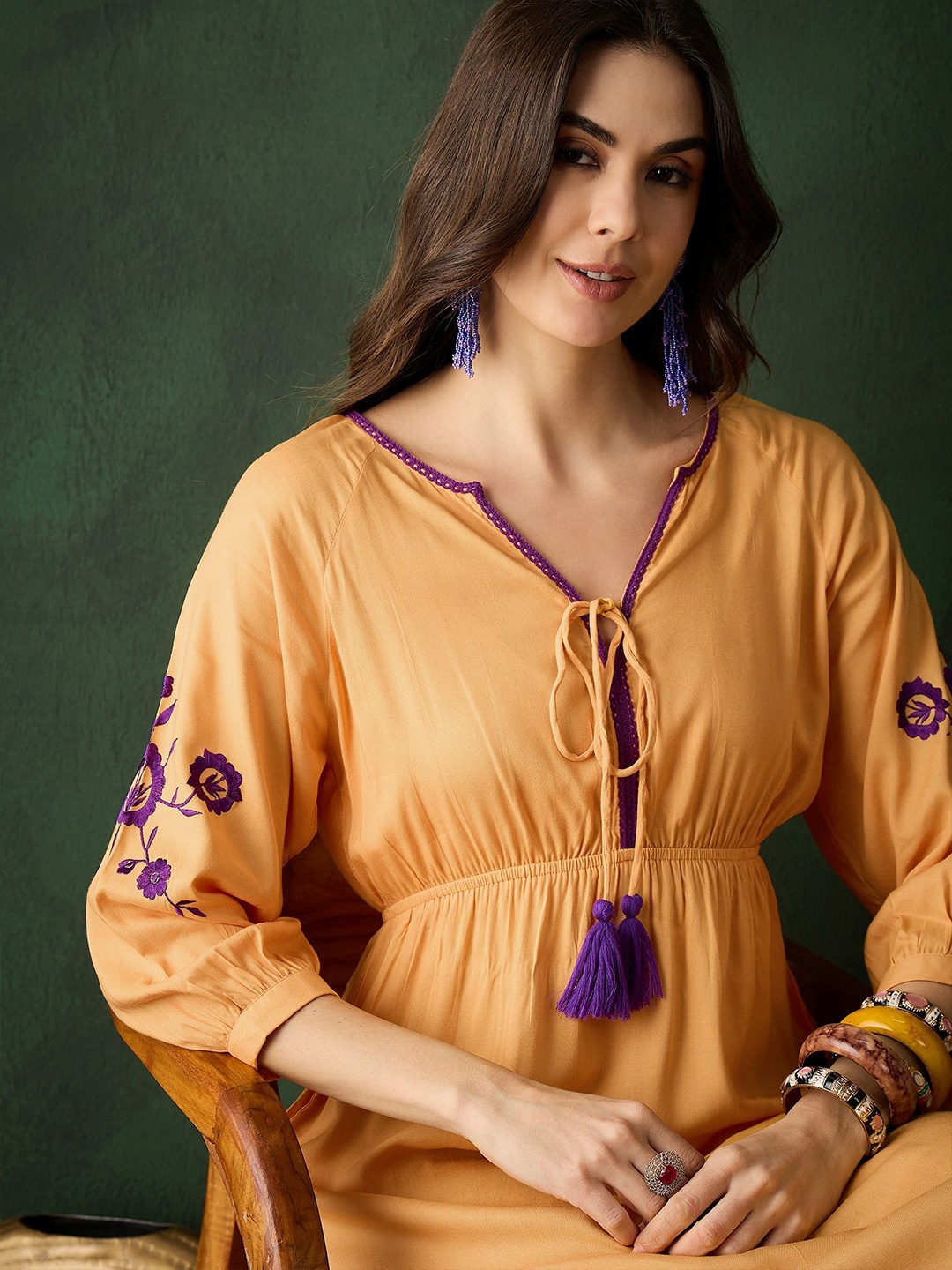

Sangria Women V-Neck Fit & Flare Midi Dresses, Mustard