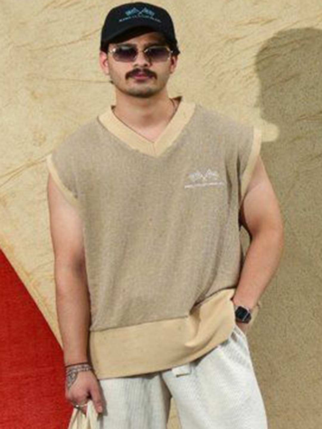 

RESA Unisex Floral Printed V-Neck Cotton Relaxed Fit T-shirt, Khaki