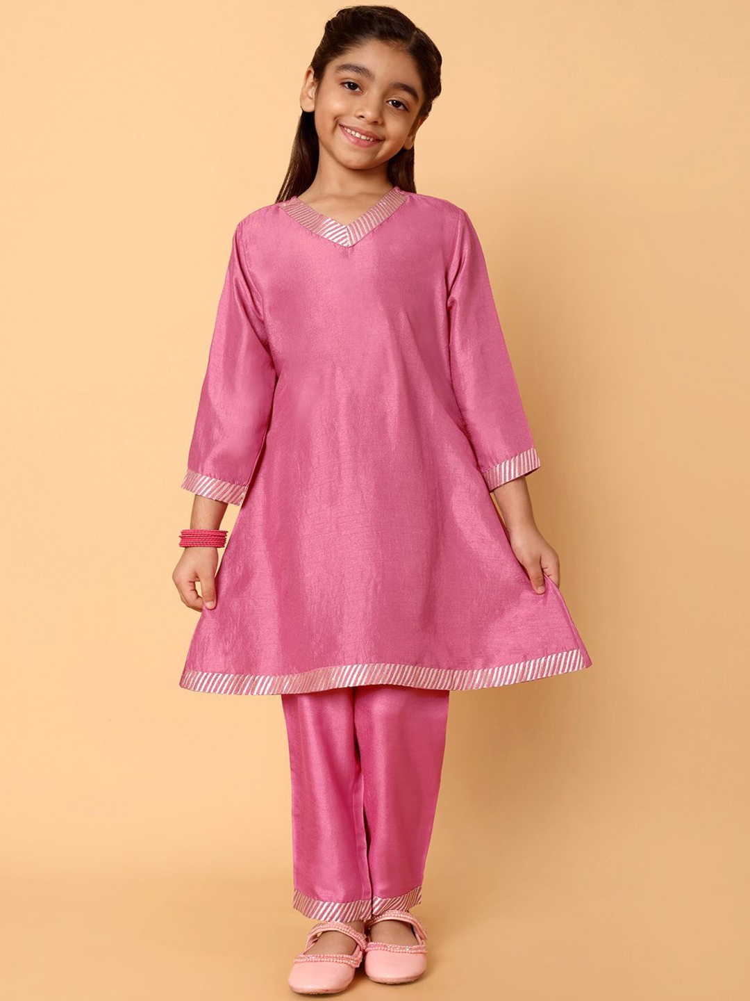 

Indo Era Girls Embroidered Kurta With Trouser, Pink