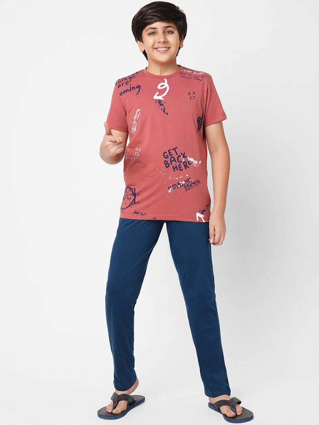 

Sweet Dreams Boys Abstract Printed Night suit, Red