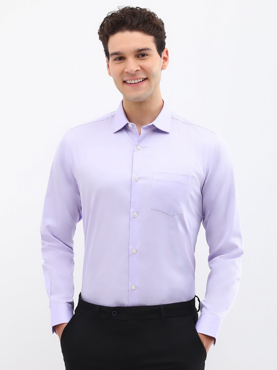 

Allen Solly Men Spread Collar Solid Cotton Slim Fit Formal Shirt, Lavender