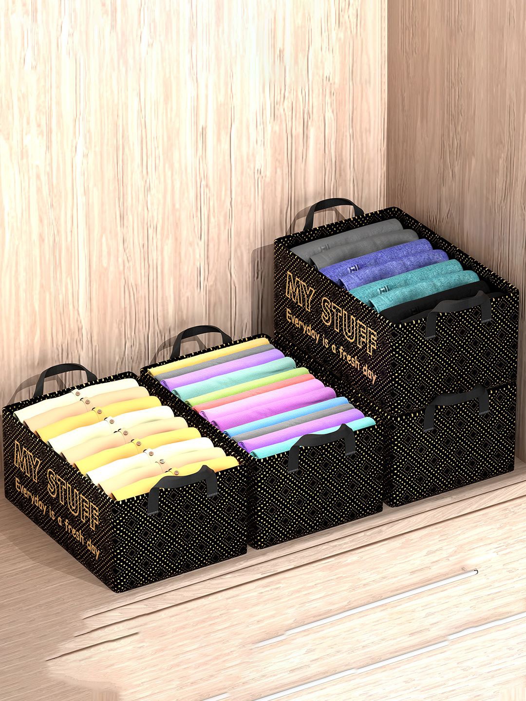 

Kuber Industries Black & Beige 4 Pieces Drawer Organisers