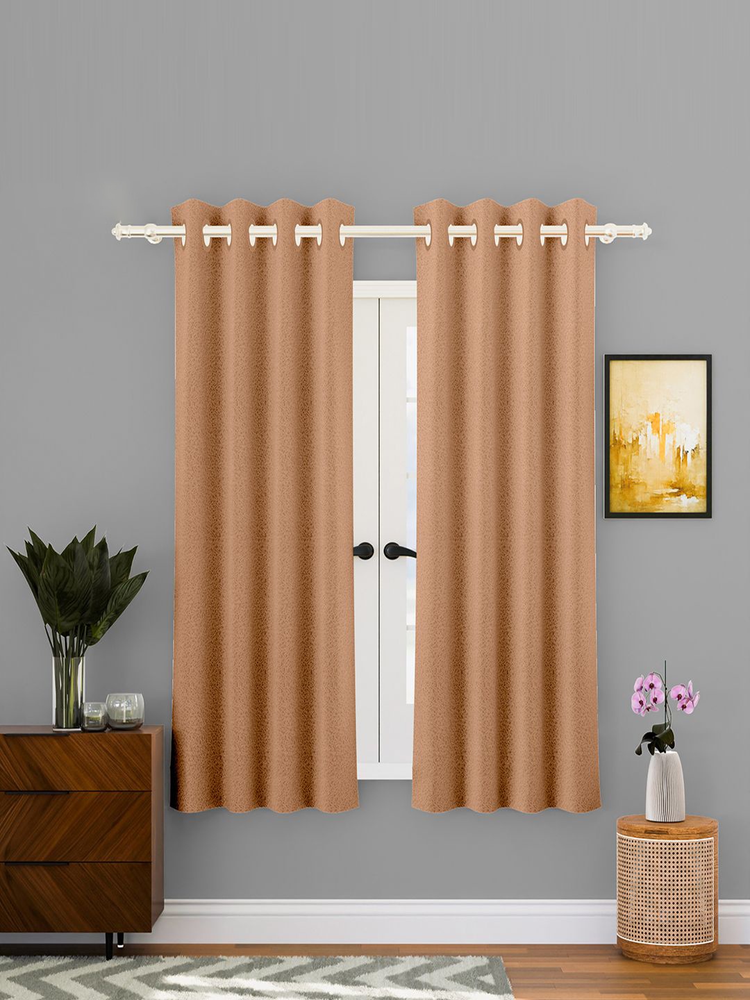 

Kuber Industries Gold-Toned 2 Pieces Self Design Cotton Window Curtains