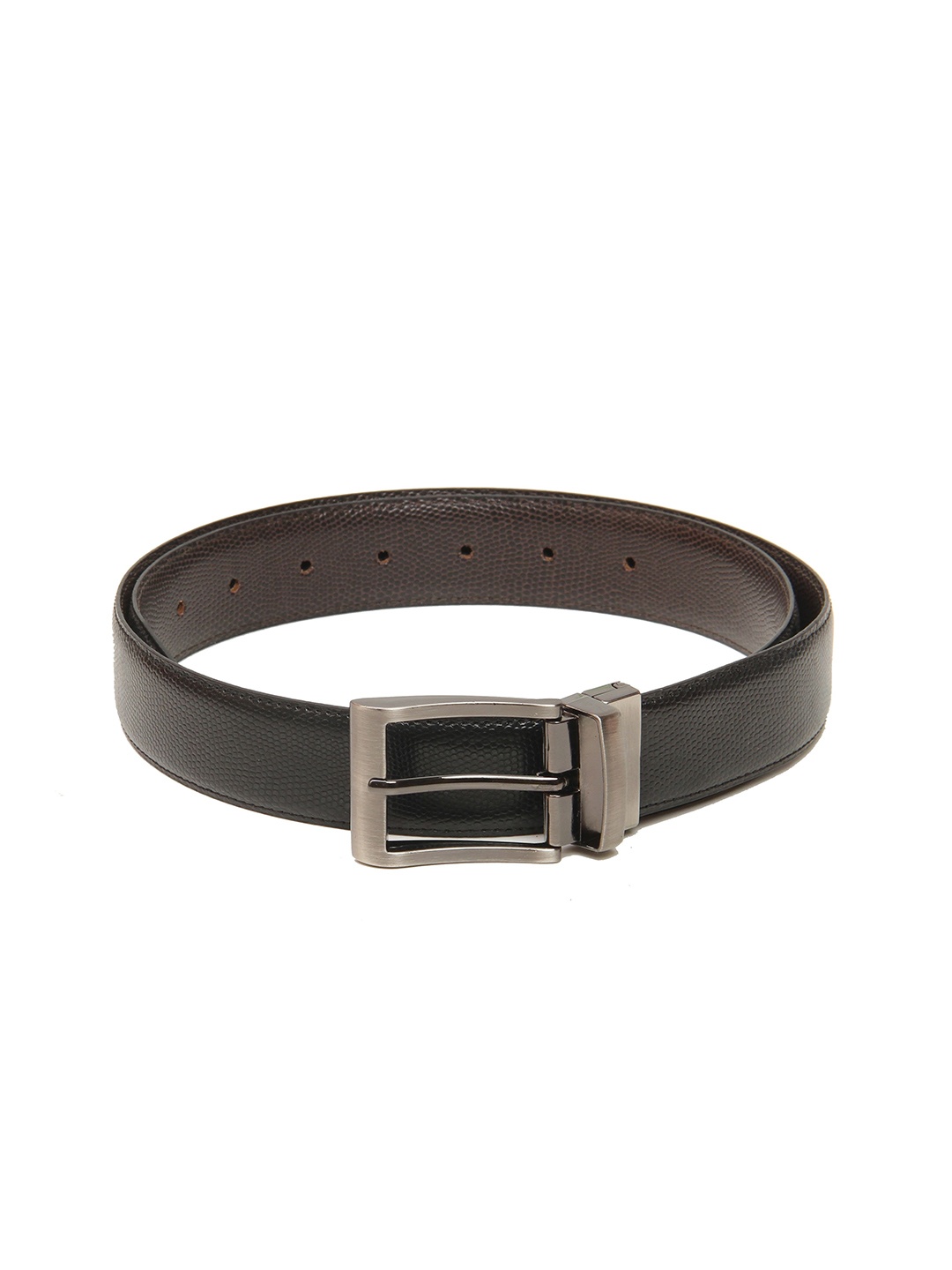 

Cazzano Men Black Leather Reversible Belt With Buckle Closure