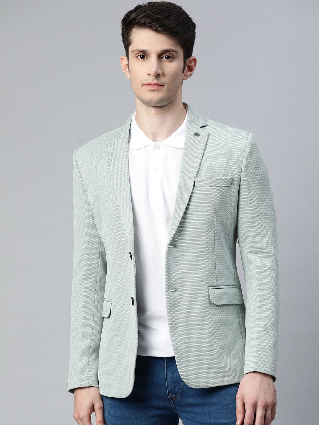 

ESSAS club Notched Lapel Single Breasted Blazer, Green