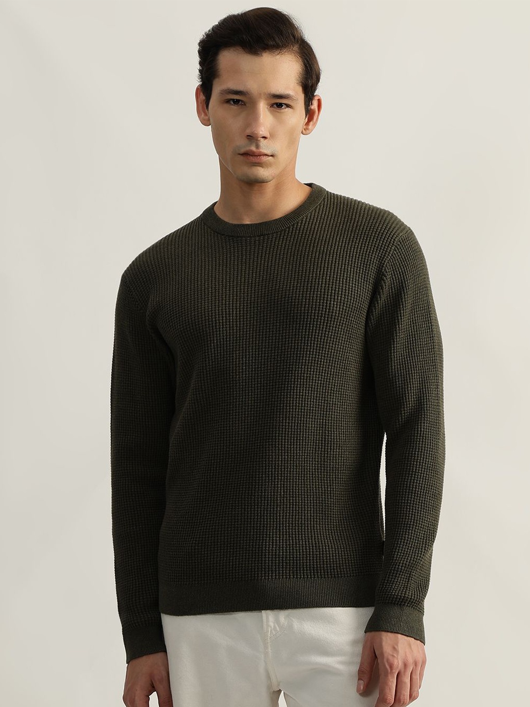 

LINDBERGH Men Round Neck Ribbed Pullover, Green