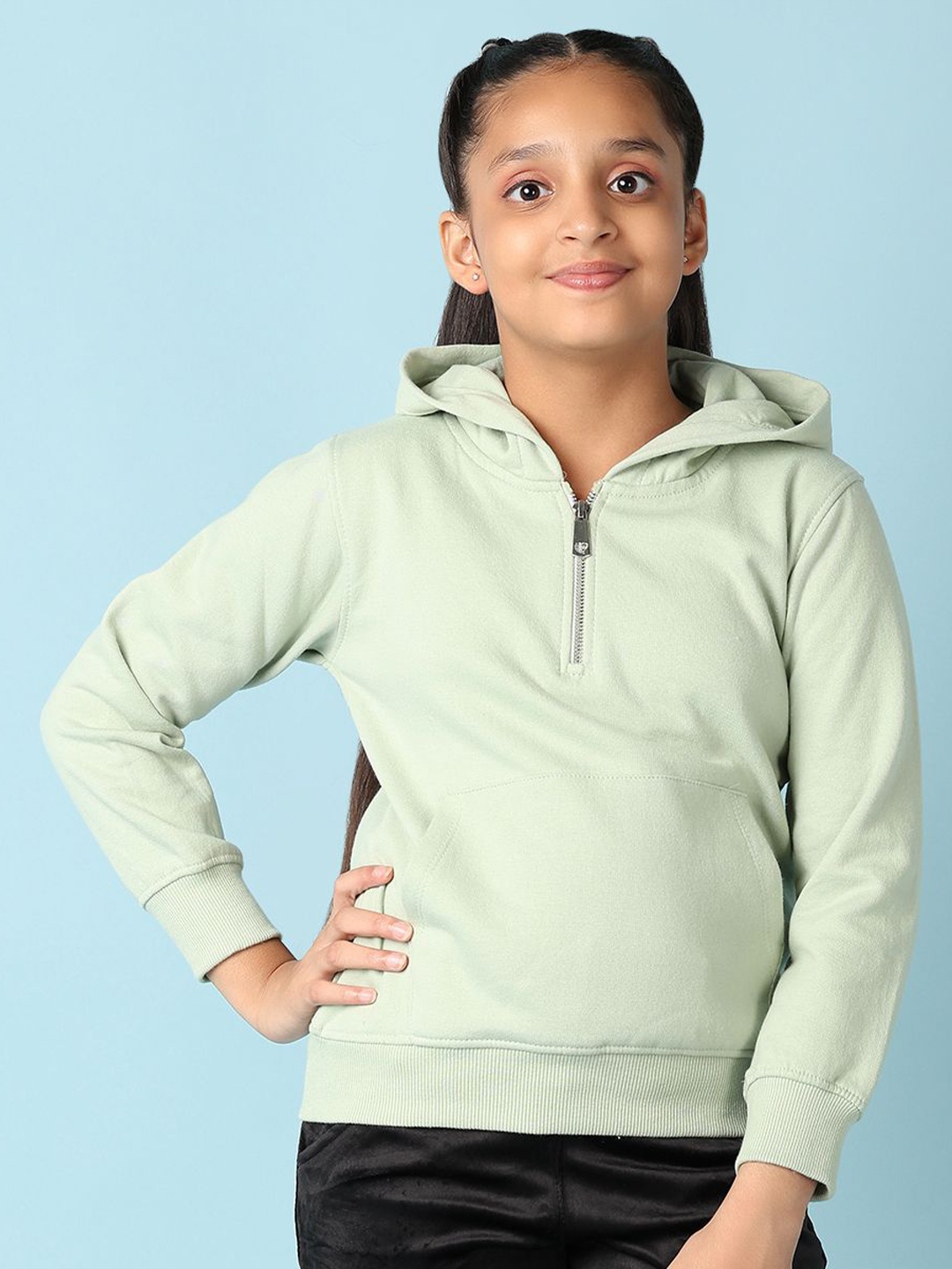 

V-Mart Girls Solid Hooded Pullover Sweatshirt, Green