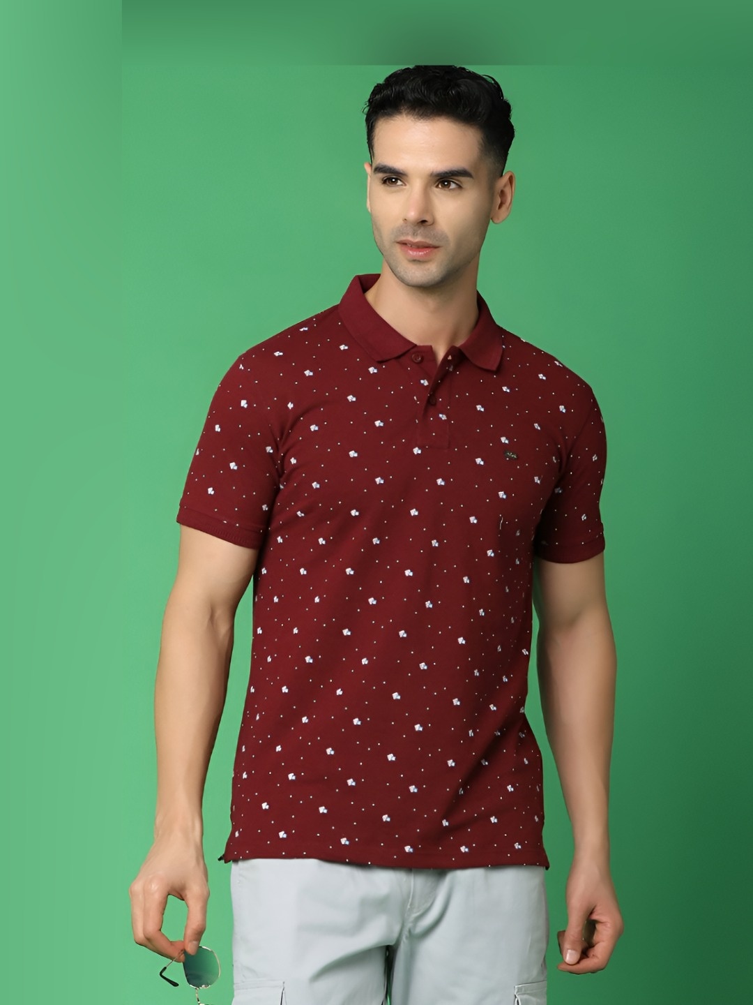 

V-Mart Men Conversational Printed Polo Collar T-shirt, Maroon