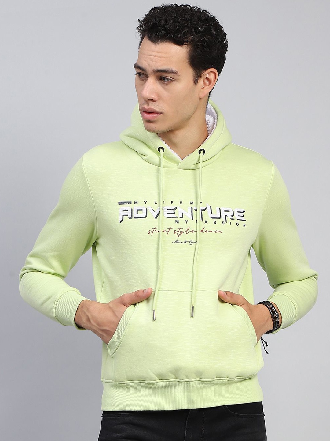 

Monte Carlo Men Printed Hooded Cotton Pullover Sweatshirt, Green