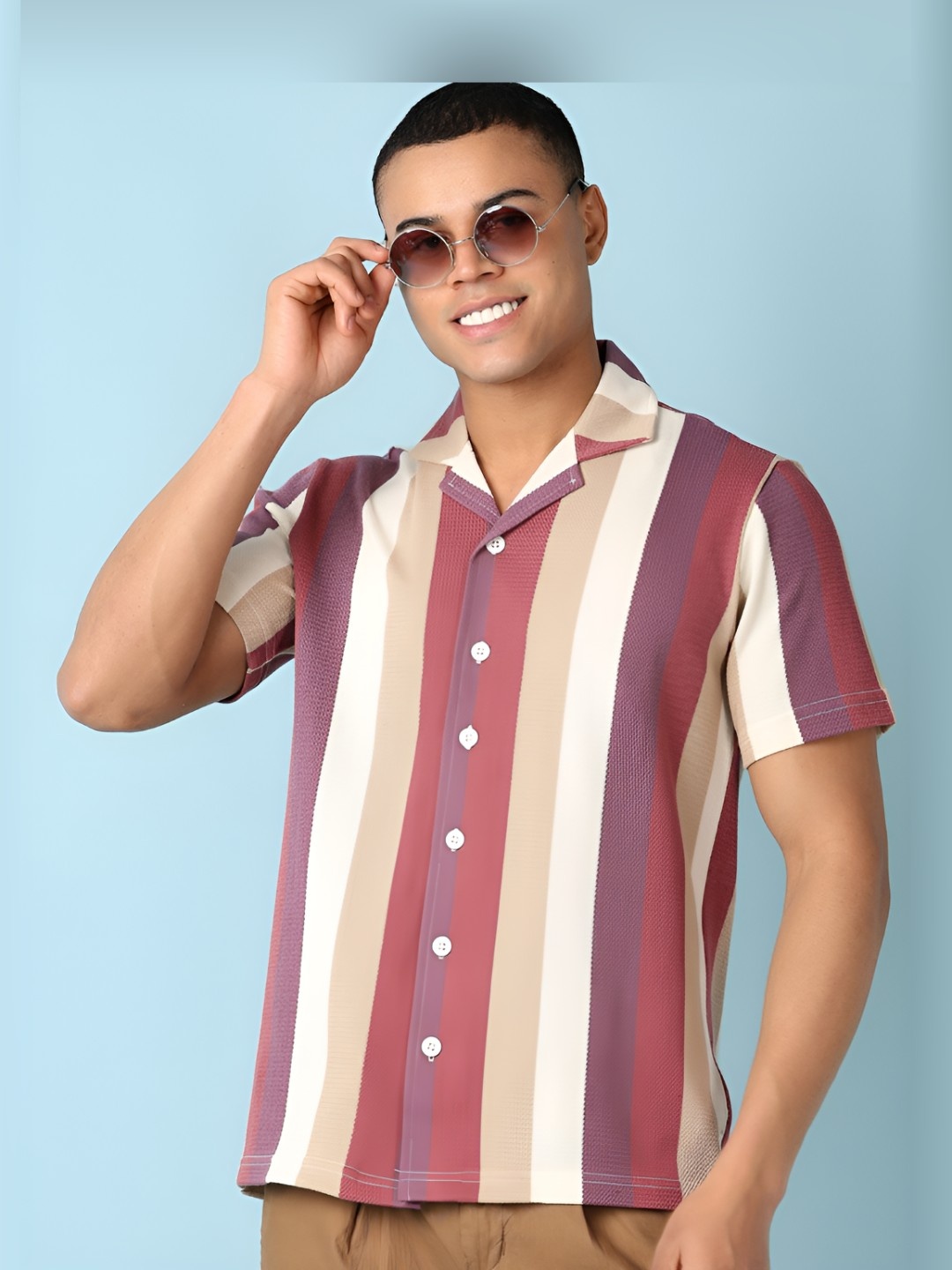 

V-Mart Men Striped Polo Collar T-shirt, Pink