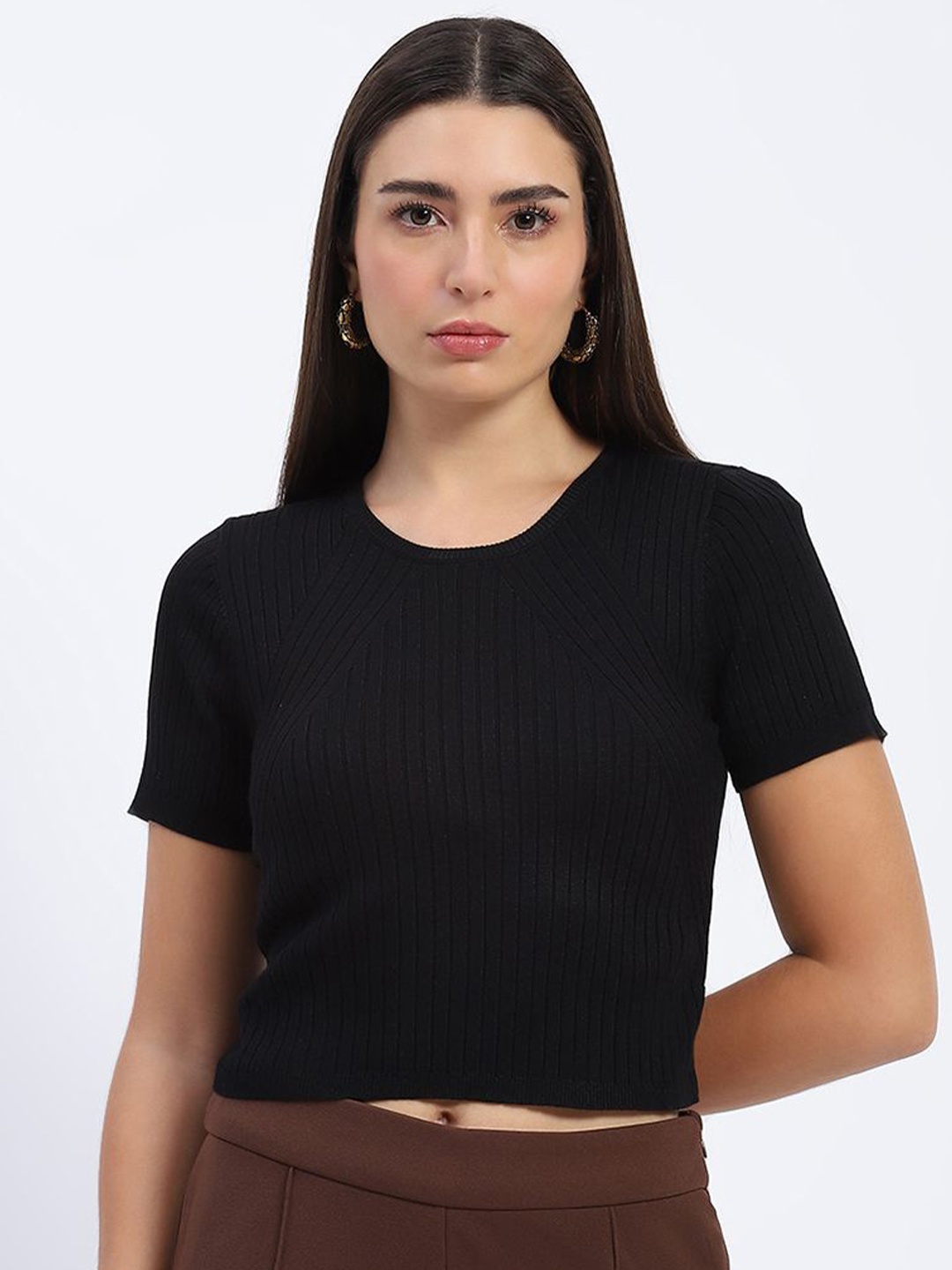 

Madame Womens Cropped Striped Top, Black