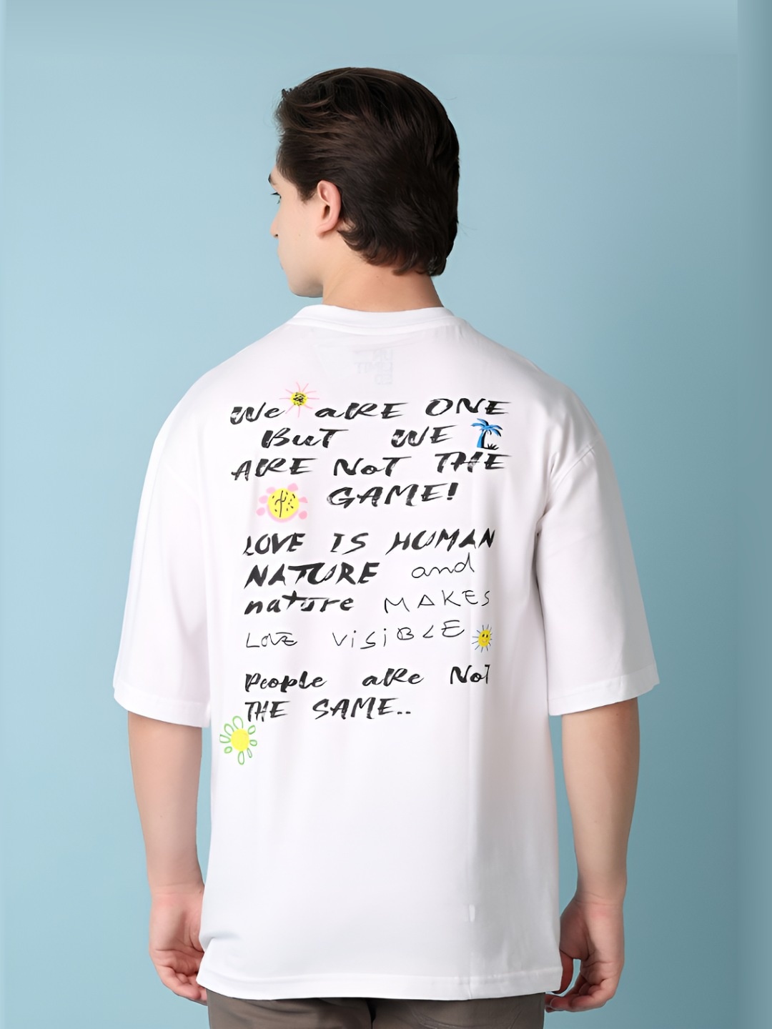 

V-Mart Men Typography Printed Round Neck Cotton Oversized T-shirt, White
