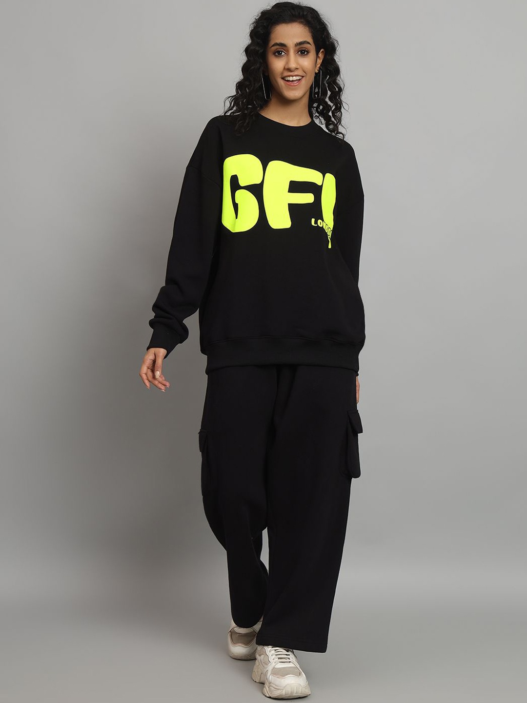 

GRIFFEL Women Printed Round Neck Tracksuits, Black
