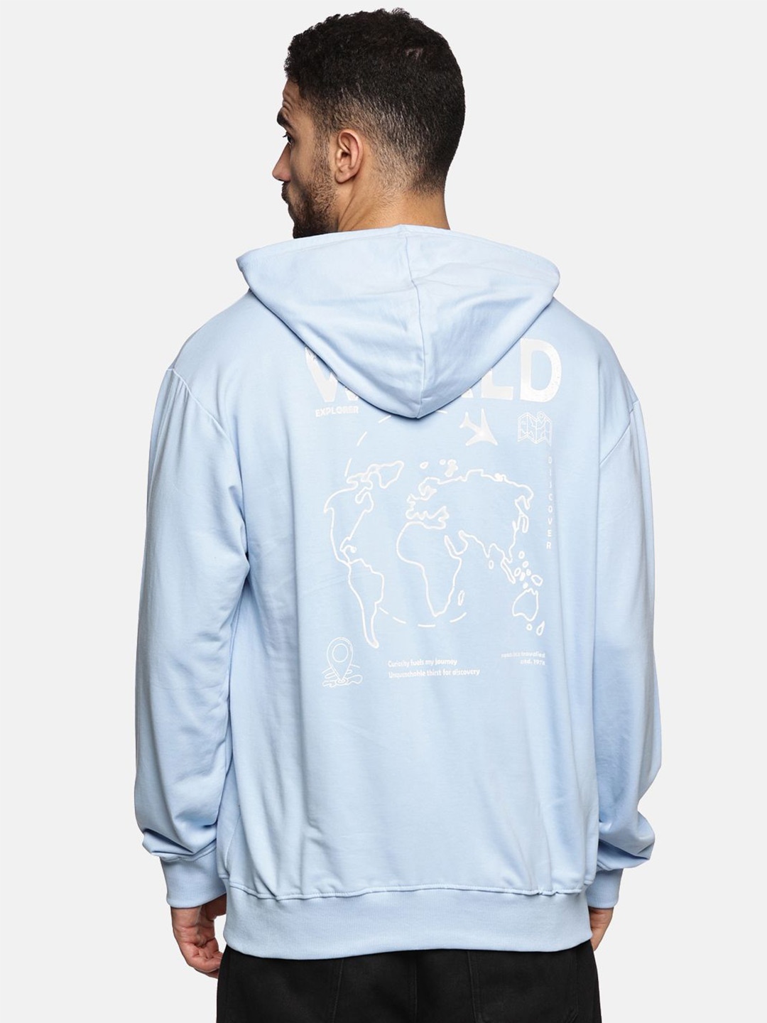 

The Roadster Lifestyle Co Men Printed Cotton Relaxed Fit Hooded Sweatshirts, Blue