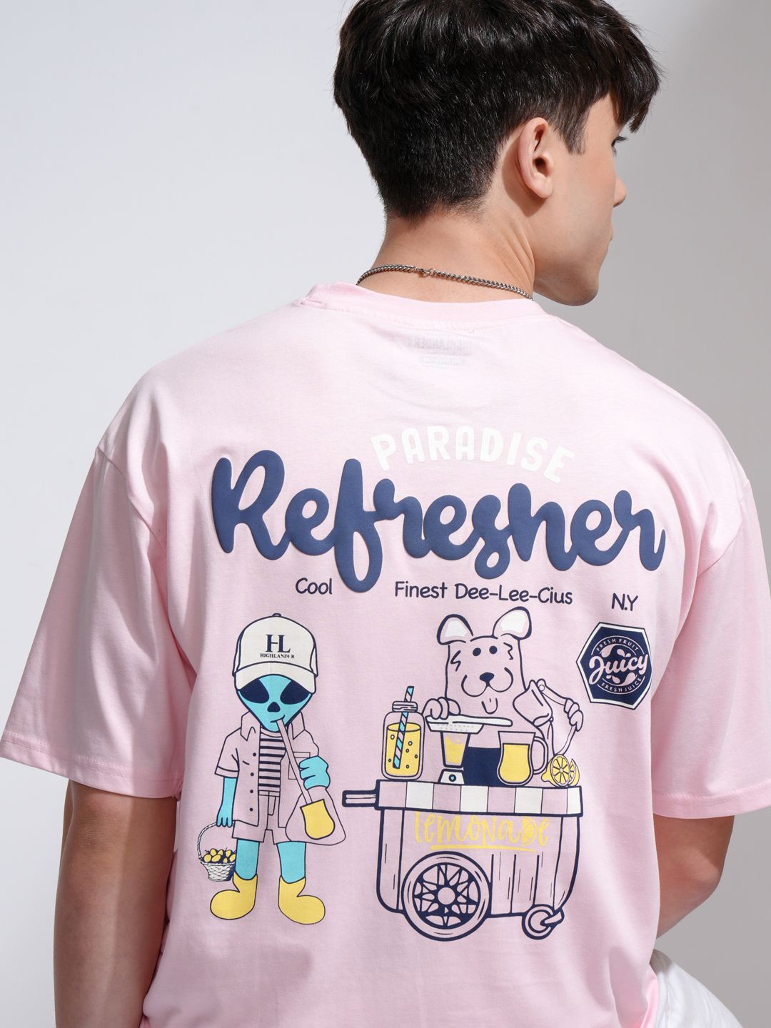 

HIGHLANDER Men Graphic Printed Round Neck Cotton Relaxed Fit T-shirt, Pink