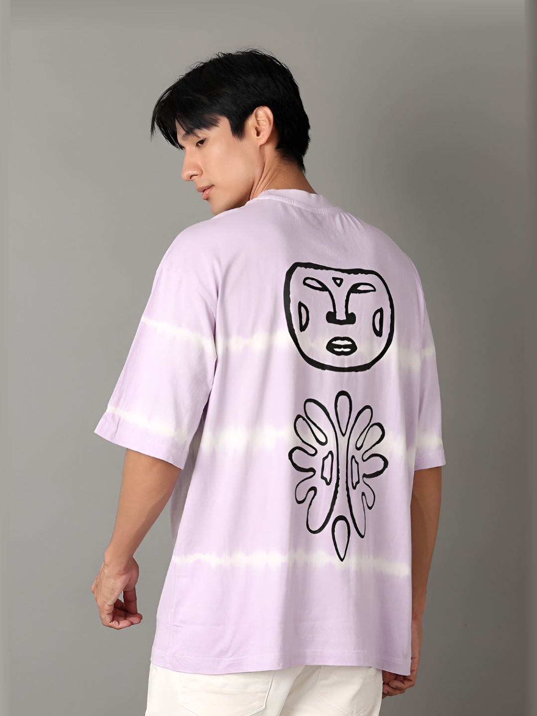 

V-Mart Men Graphic Printed Round Neck Cotton Oversized T-shirt, Lavender