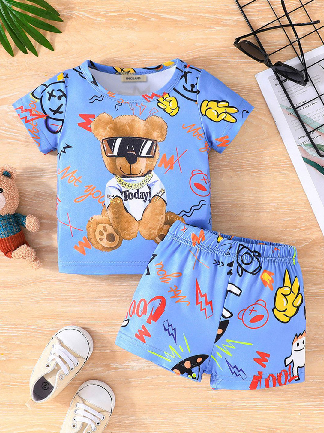

INCLUD Boys Printed T-shirt with Shorts Clothing Set, Blue