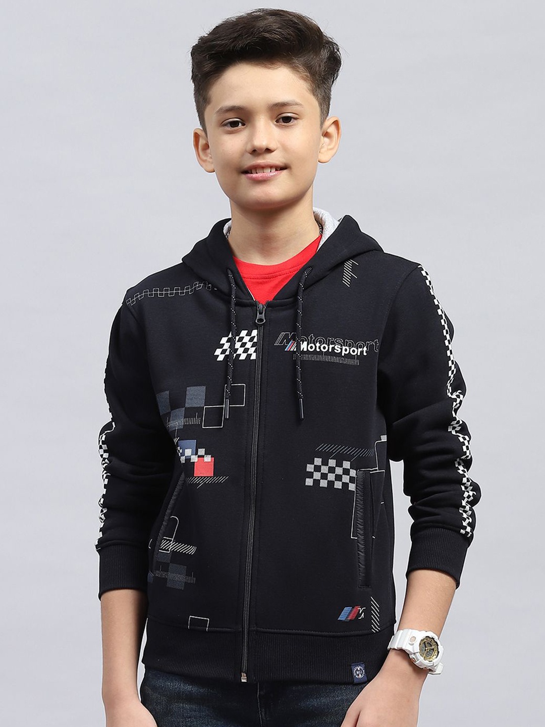

Monte Carlo Boys Printed Hooded Cotton Sweatshirt, Navy blue